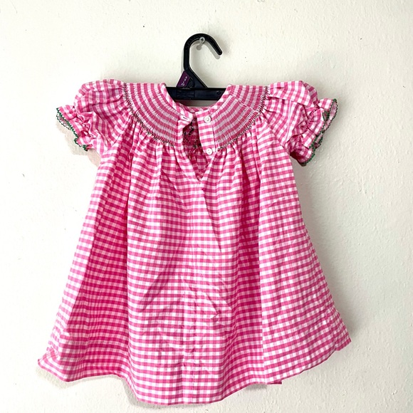 Southern Sunshine Pink Gingham Smocked Holiday Dress Size 9M EUC - Picture 3 of 7